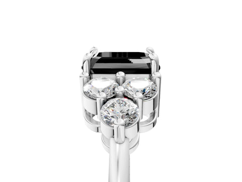 White gold Fancy Black Asscher Cut Brilliant Diamond Cluster Accent Solitaire Ring with Prong Setting_5