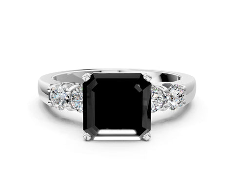 White gold Fancy Black Asscher Cut Brilliant Diamond Five-Stone Engagement Ring with Prong Setting on a Classic Band_3