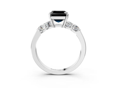 White gold Fancy Black Asscher Cut Brilliant Diamond Five-Stone Engagement Ring with Prong Setting on a Classic Band_6