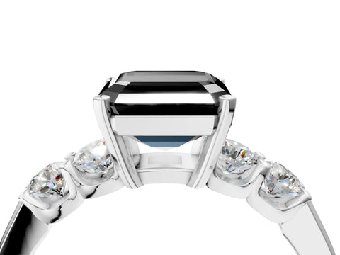 White gold Fancy Black Asscher Cut Brilliant Diamond Five-Stone Engagement Ring with Prong Setting on a Classic Band_7