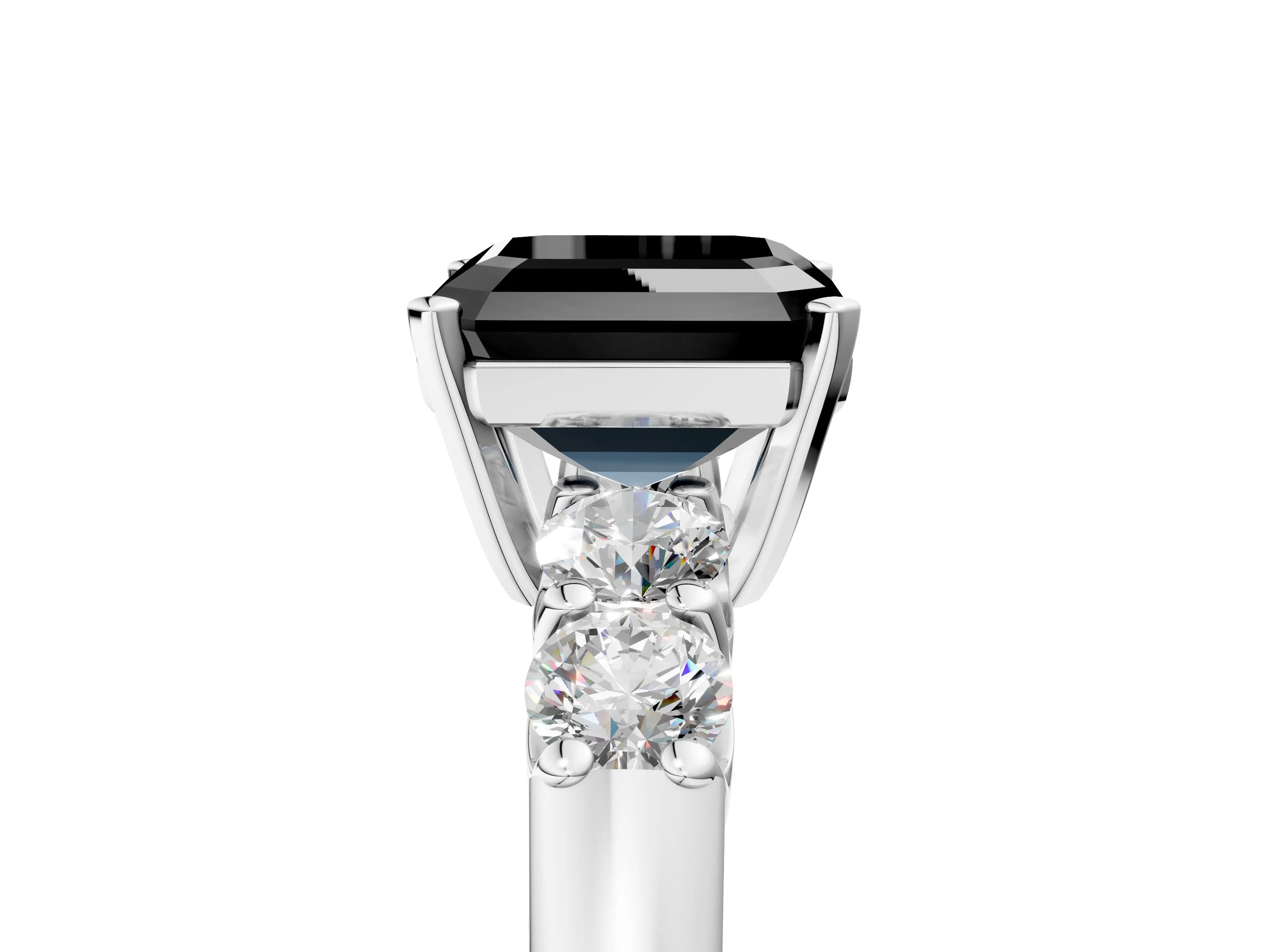 White gold Fancy Black Asscher Cut Brilliant Diamond Five-Stone Engagement Ring with Prong Setting on a Classic Band_8