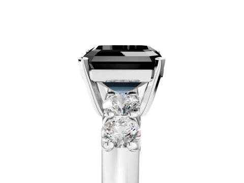 White gold Fancy Black Asscher Cut Brilliant Diamond Five-Stone Engagement Ring with Prong Setting on a Classic Band_8