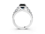 White gold Fancy Black Asscher Cut Brilliant Diamond Pavé Band with Six-Prong Setting_15