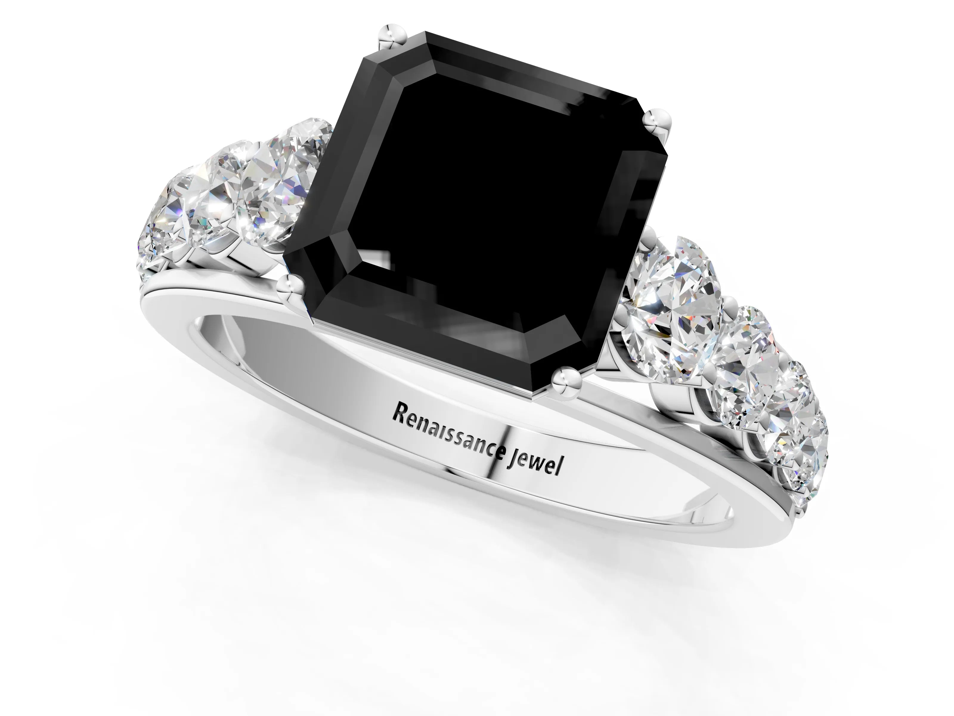 White gold Fancy Black Asscher Cut Brilliant Diamond Pavé Band with Six-Prong Setting_1