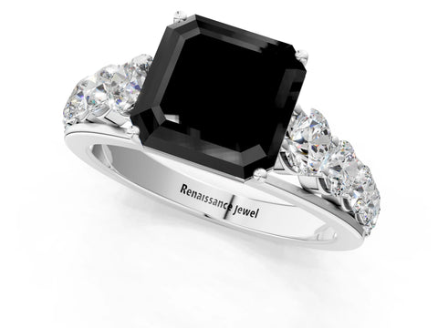 White gold Fancy Black Asscher Cut Brilliant Diamond Pavé Band with Six-Prong Setting_1