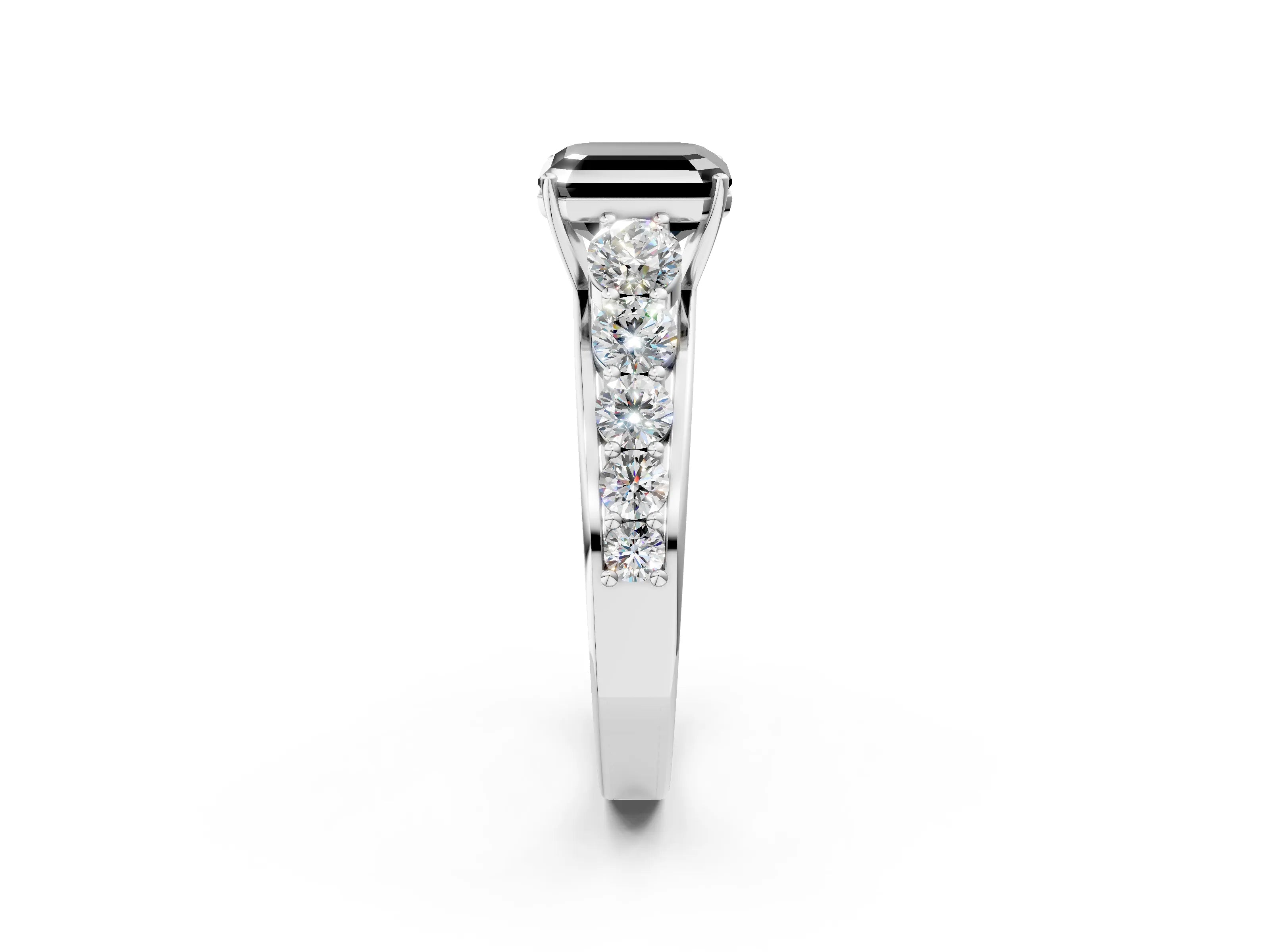 White gold Fancy Black Asscher Cut Brilliant Diamond Pavé Band with Six-Prong Setting_2