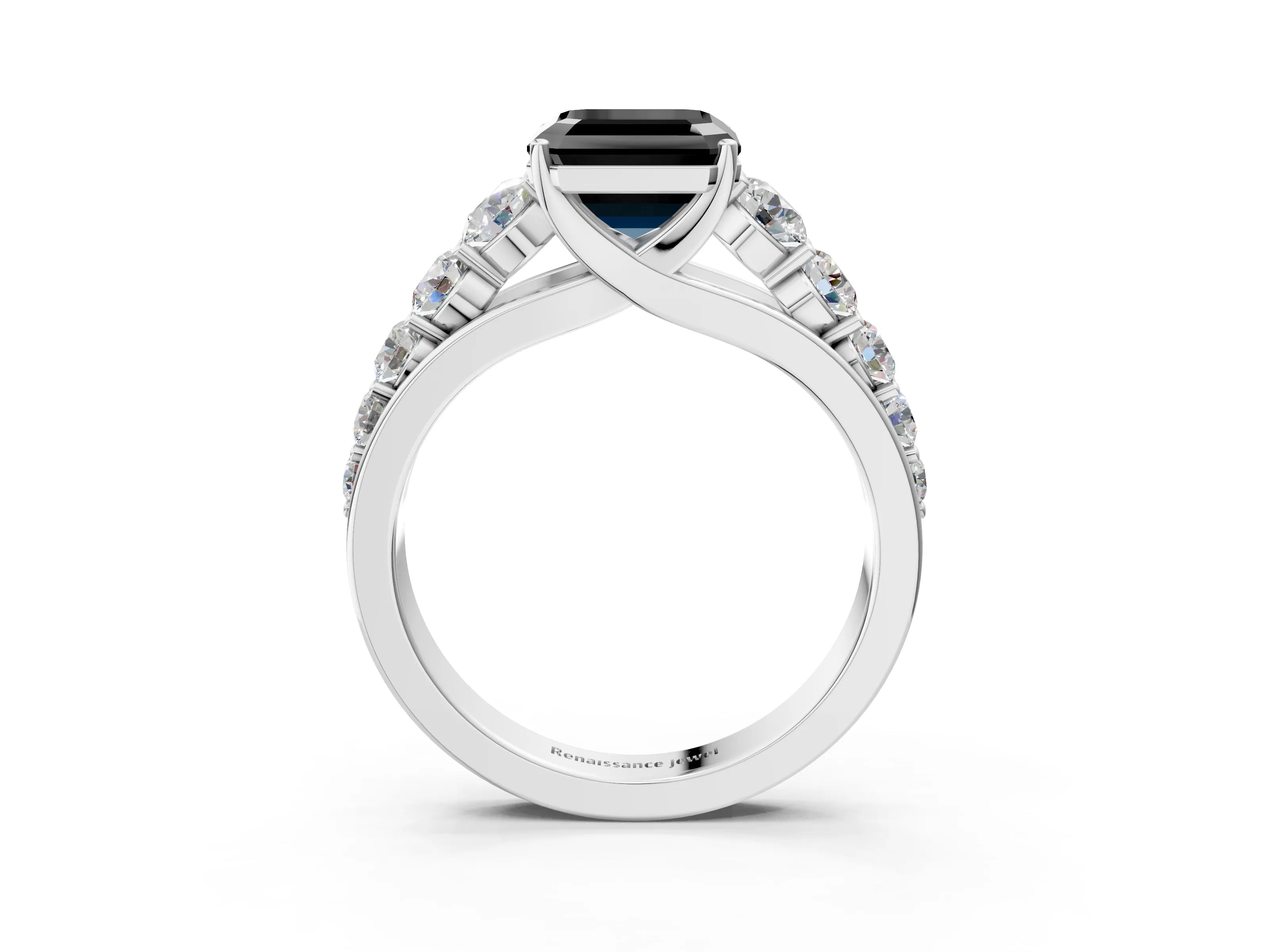 White gold Fancy Black Asscher Cut Brilliant Diamond Pavé Band with Six-Prong Setting_3