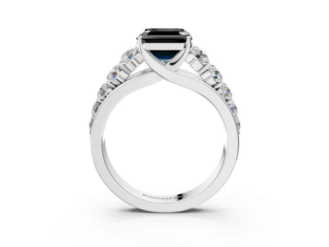 White gold Fancy Black Asscher Cut Brilliant Diamond Pavé Band with Six-Prong Setting_3