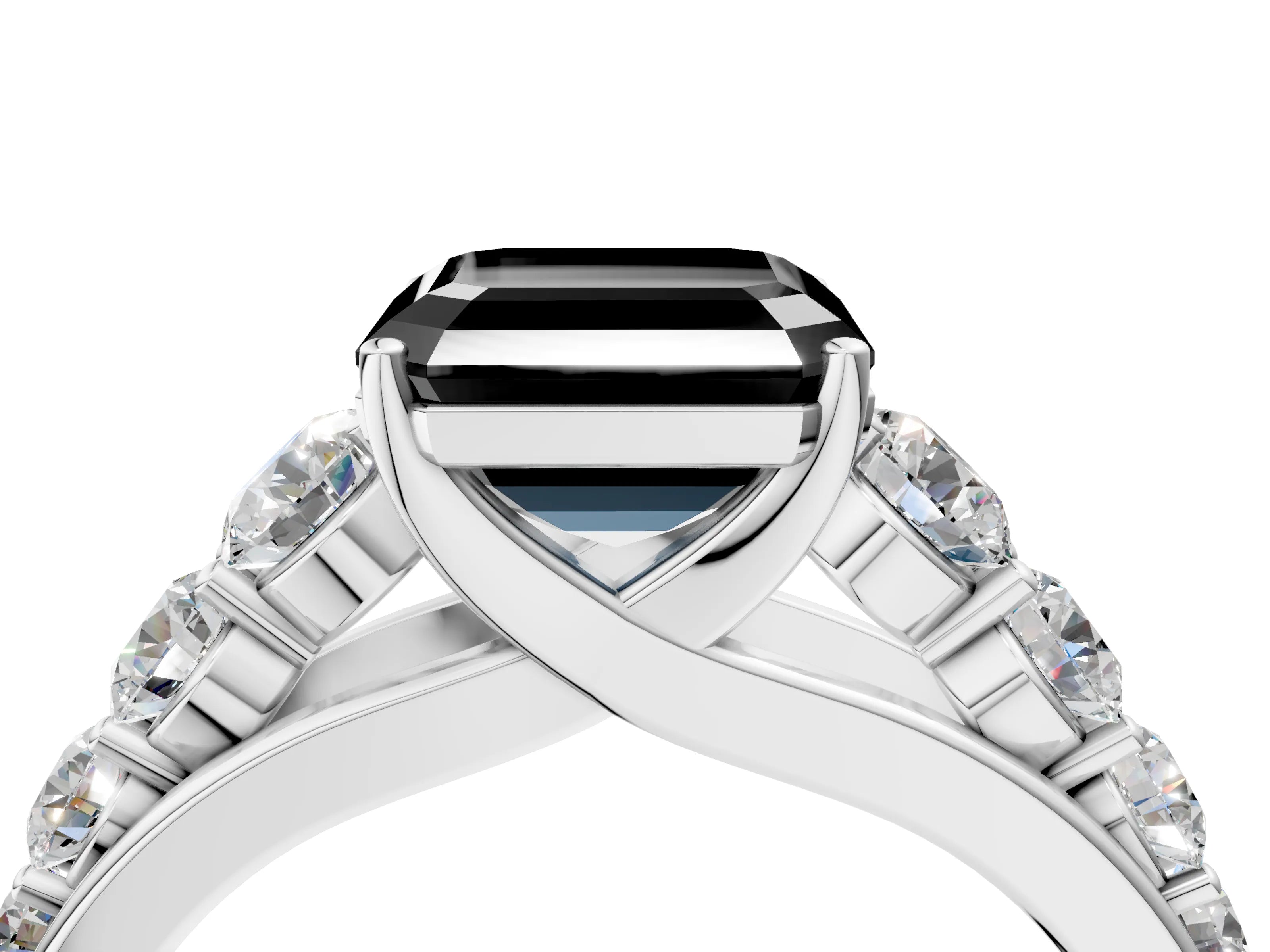 White gold Fancy Black Asscher Cut Brilliant Diamond Pavé Band with Six-Prong Setting_4