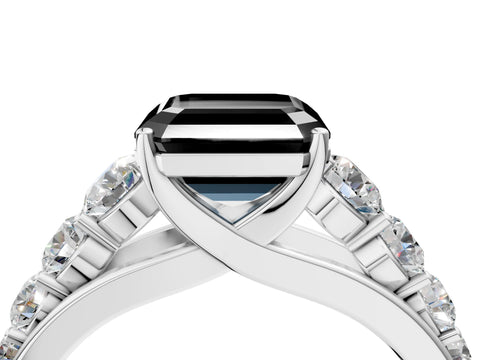 White gold Fancy Black Asscher Cut Brilliant Diamond Pavé Band with Six-Prong Setting_4