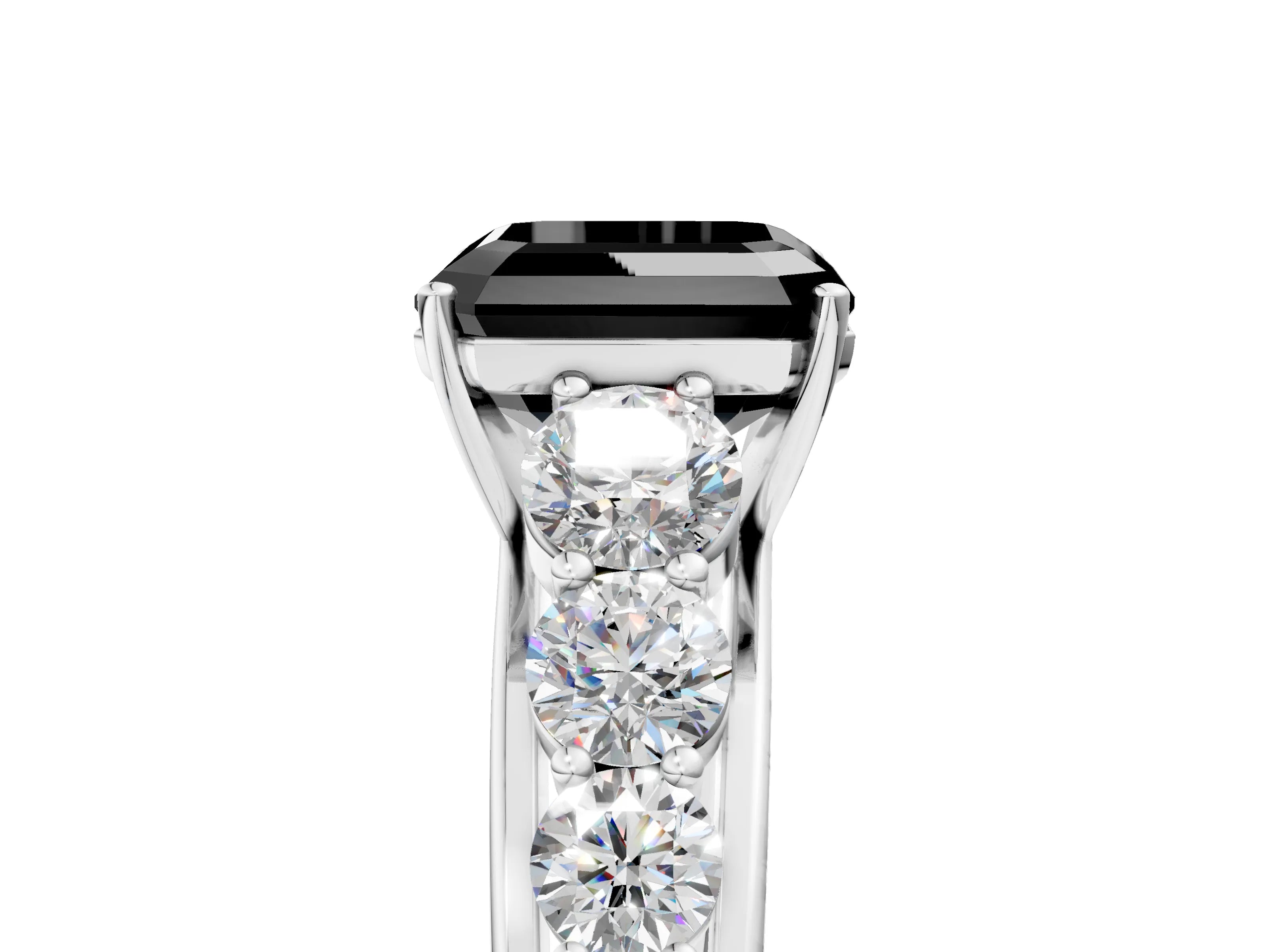 White gold Fancy Black Asscher Cut Brilliant Diamond Pavé Band with Six-Prong Setting_5