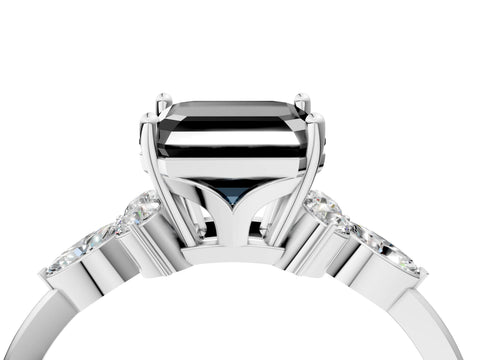 White gold Fancy Black Asscher Cut Brilliant Diamond Solitaire Ring with Pear Side Stones and Four-Prong Setting_10