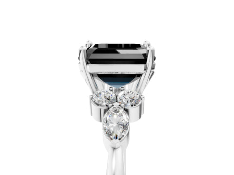 White gold Fancy Black Asscher Cut Brilliant Diamond Solitaire Ring with Pear Side Stones and Four-Prong Setting_11