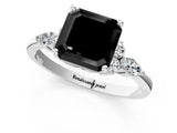 White gold Fancy Black Asscher Cut Brilliant Diamond Solitaire Ring with Pear Side Stones and Four-Prong Setting_43