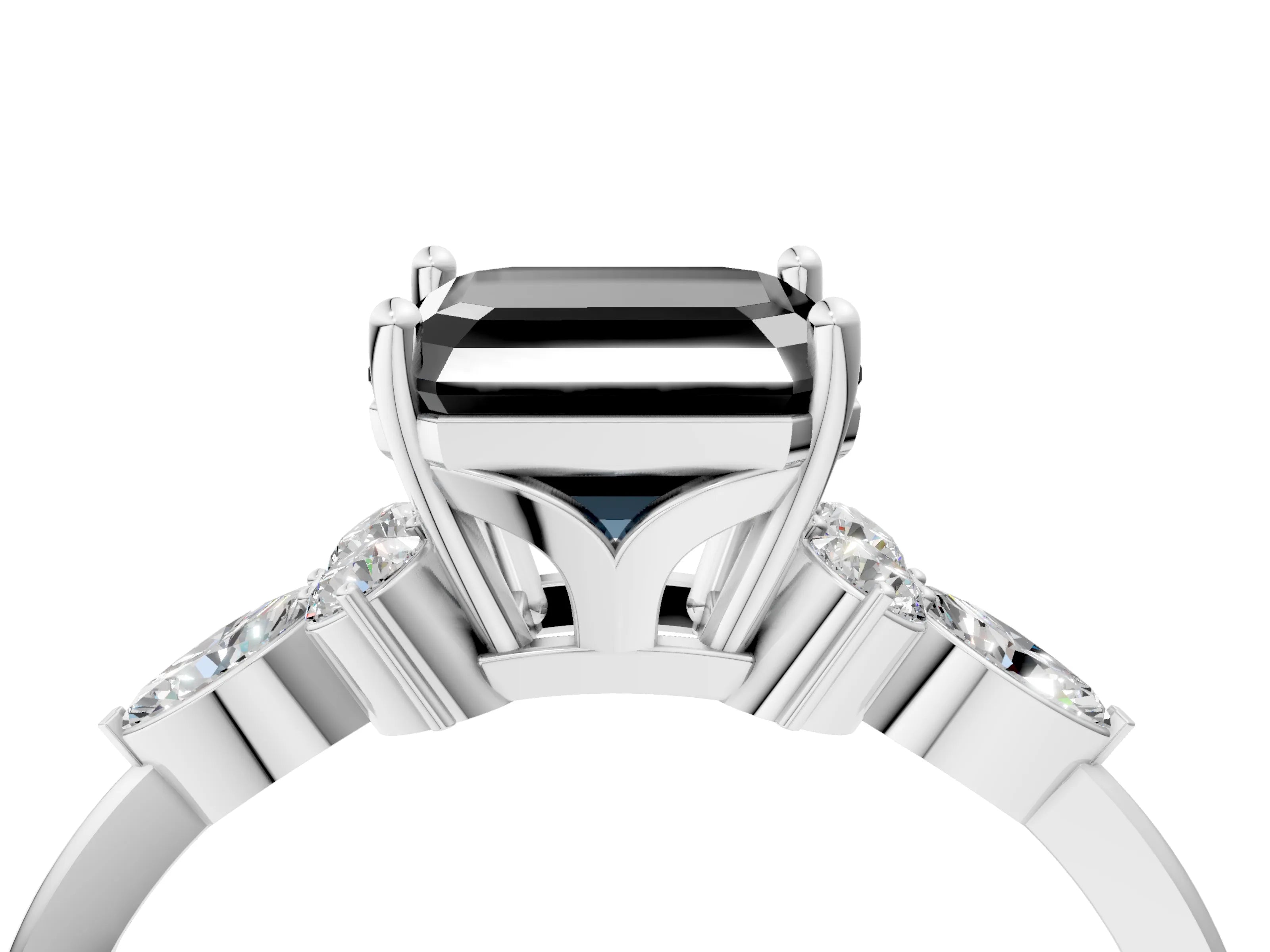 White gold Fancy Black Asscher Cut Brilliant Diamond Solitaire Ring with Pear Side Stones and Four-Prong Setting_46