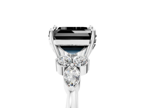 White gold Fancy Black Asscher Cut Brilliant Diamond Solitaire Ring with Pear Side Stones and Four-Prong Setting_47
