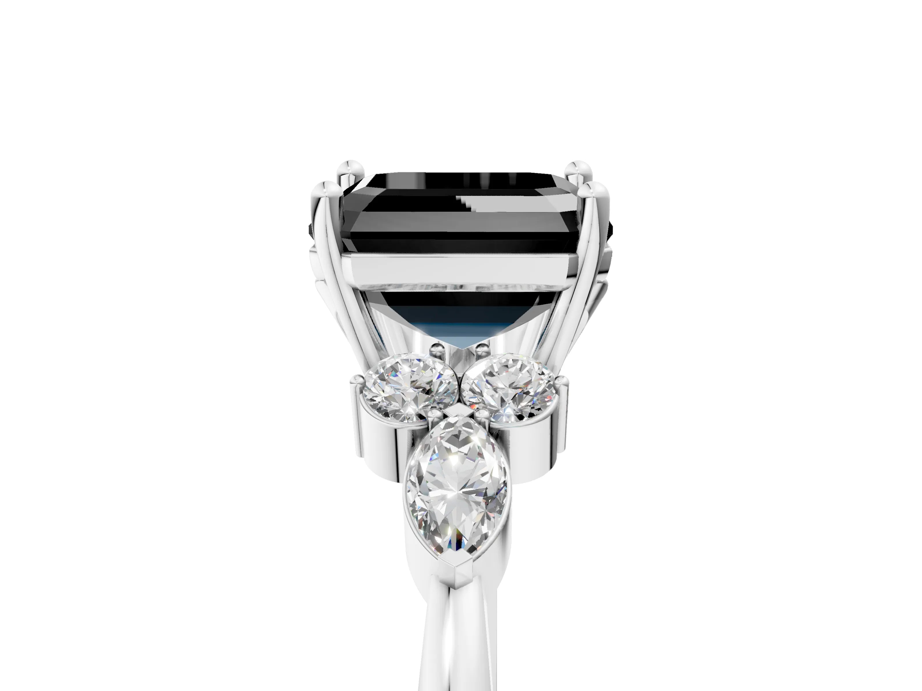 White gold Fancy Black Asscher Cut Brilliant Diamond Solitaire Ring with Pear Side Stones and Four-Prong Setting_47
