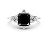 White gold Fancy Black Asscher Cut Brilliant Diamond with Cluster Setting on a Beaded Band and Four-Prong Setting_24
