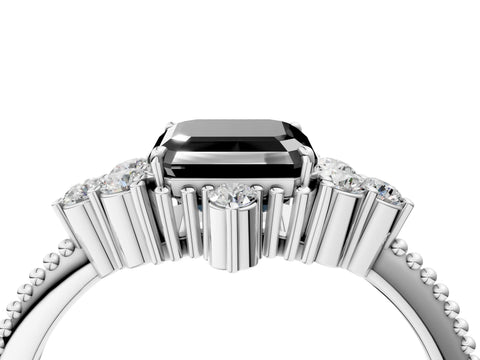 White gold Fancy Black Asscher Cut Brilliant Diamond with Cluster Setting on a Beaded Band and Four-Prong Setting_28