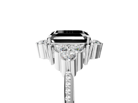 White gold Fancy Black Asscher Cut Brilliant Diamond with Cluster Setting on a Beaded Band and Four-Prong Setting_29
