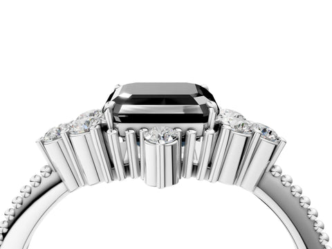 White gold Fancy Black Asscher Cut Brilliant Diamond with Cluster Setting on a Beaded Band and Four-Prong Setting_4