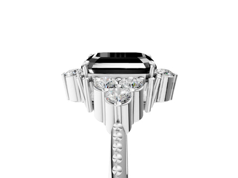 White gold Fancy Black Asscher Cut Brilliant Diamond with Cluster Setting on a Beaded Band and Four-Prong Setting_5