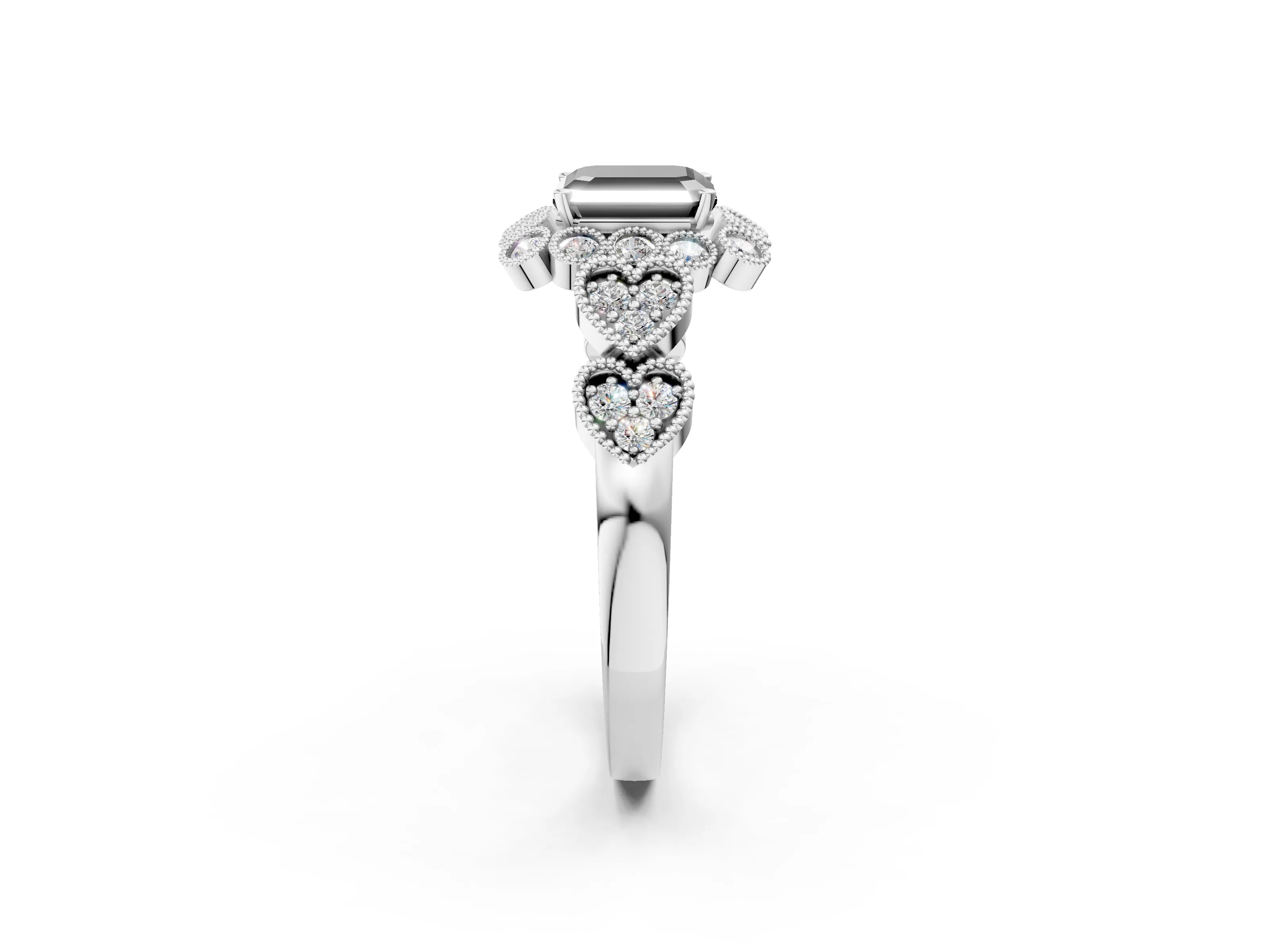 White gold Fancy Black Asscher Cut Brilliant Milgrain Pave Heart Band Solitaire Ring_14