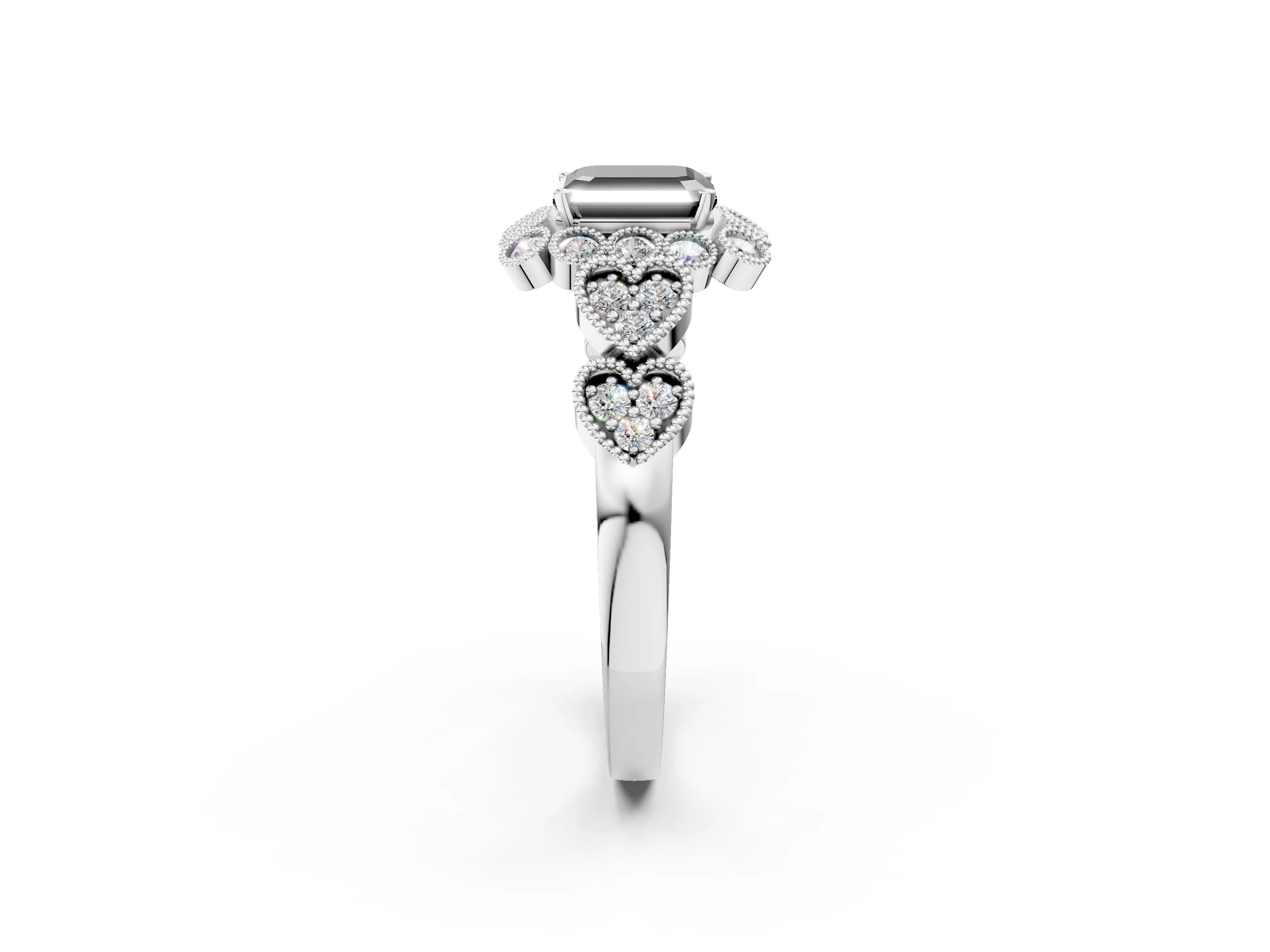 White gold Fancy Black Asscher Cut Brilliant Milgrain Pave Heart Band Solitaire Ring_2