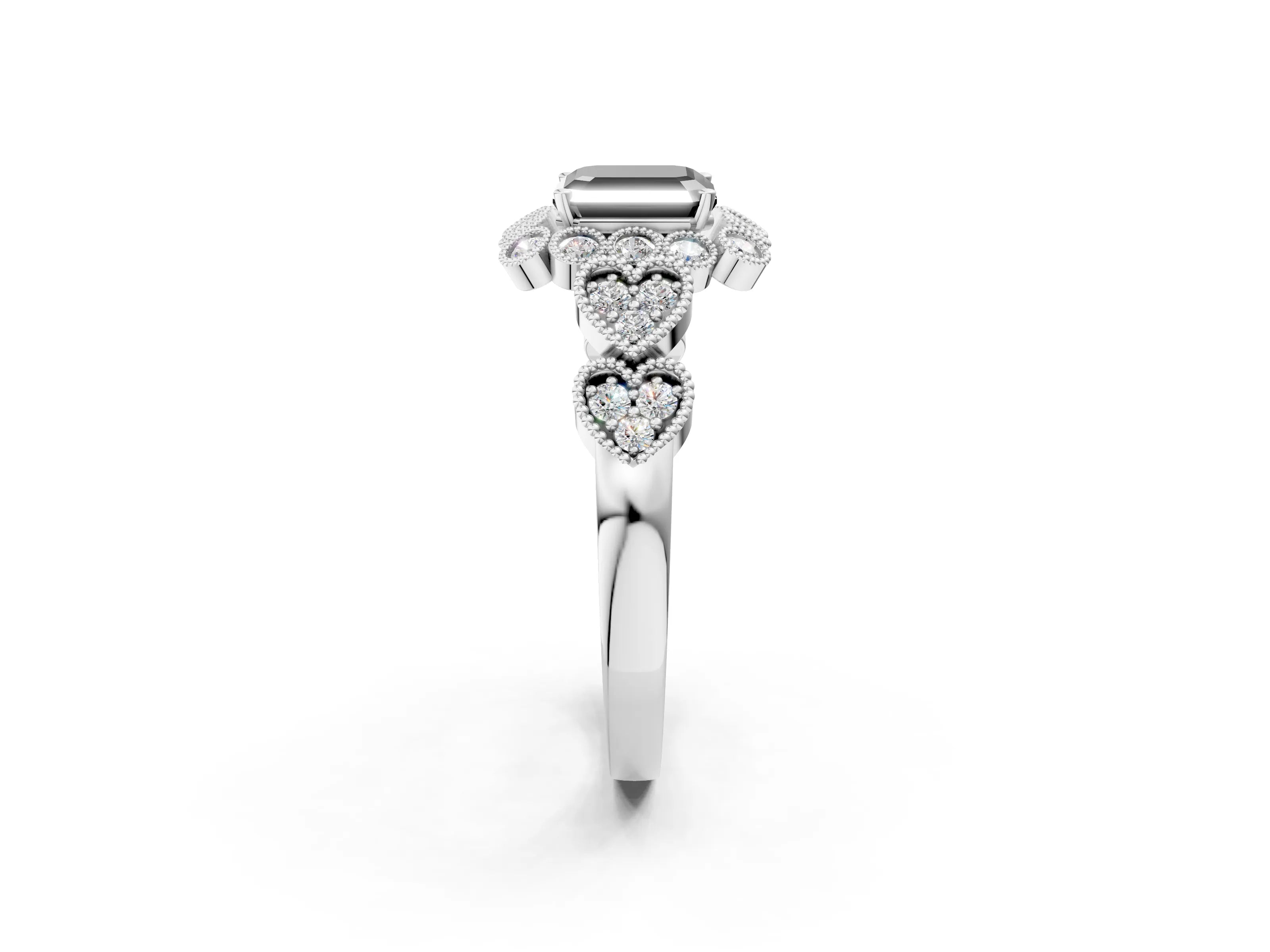White gold Fancy Black Asscher Cut Brilliant Milgrain Pave Heart Band Solitaire Ring_20