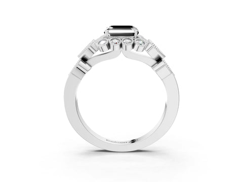 White gold Fancy Black Asscher Cut Brilliant Milgrain Pave Heart Band Solitaire Ring_21