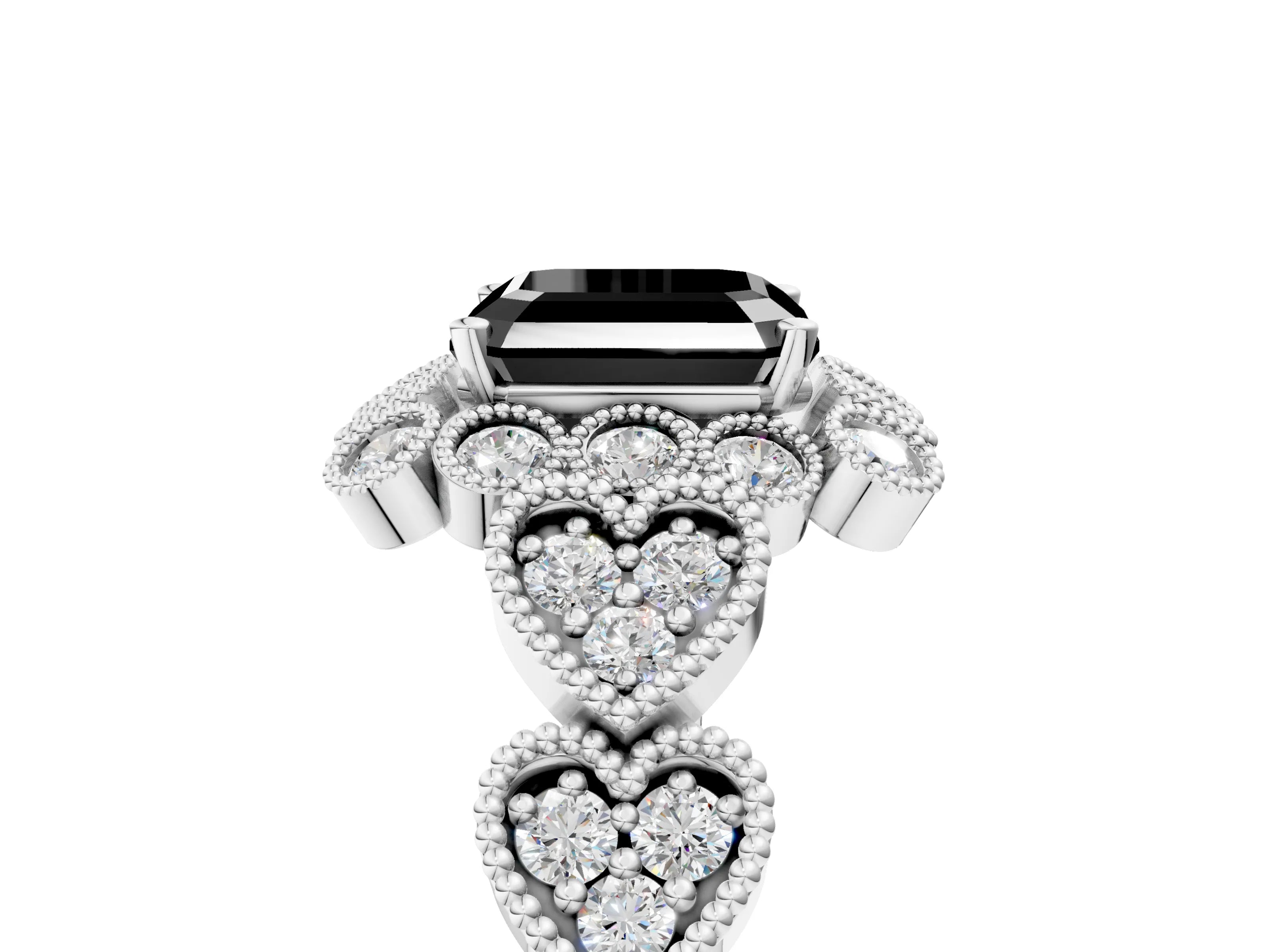 White gold Fancy Black Asscher Cut Brilliant Milgrain Pave Heart Band Solitaire Ring_23