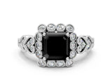White gold Fancy Black Asscher Cut Brilliant Milgrain Pave Heart Band Solitaire Ring_24