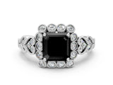 White gold Fancy Black Asscher Cut Brilliant Milgrain Pave Heart Band Solitaire Ring_36