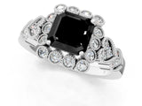 White gold Fancy Black Asscher Cut Brilliant Milgrain Pave Heart Band Solitaire Ring_37
