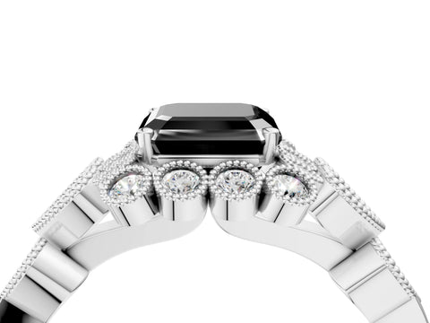 White gold Fancy Black Asscher Cut Brilliant Milgrain Pave Heart Band Solitaire Ring_40