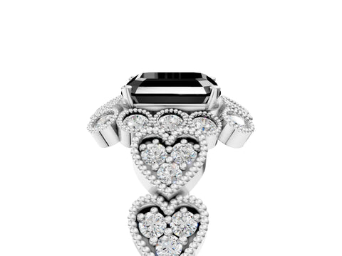 White gold Fancy Black Asscher Cut Brilliant Milgrain Pave Heart Band Solitaire Ring_41