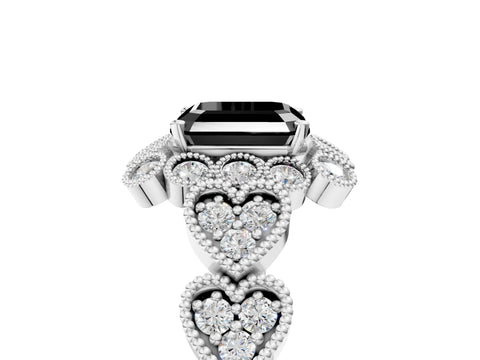 White gold Fancy Black Asscher Cut Brilliant Milgrain Pave Heart Band Solitaire Ring_5