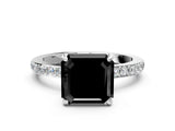 White gold Fancy Black Asscher Cut Brilliant Pavé Band Solitaire with Four-Prong Setting