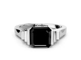 White gold Fancy Black Asscher Cut Brilliant Solitaire Diamond Ring with Channel Set Band and Bar Prong Setting
