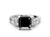 White gold Fancy Black Asscher Cut Brilliant Three-Stone Diamond Ring with Pavé Band and Four-Prong Setting_15