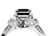 White gold Fancy Black Asscher Cut Brilliant Three-Stone Diamond Ring with Pavé Band and Four-Prong Setting_24