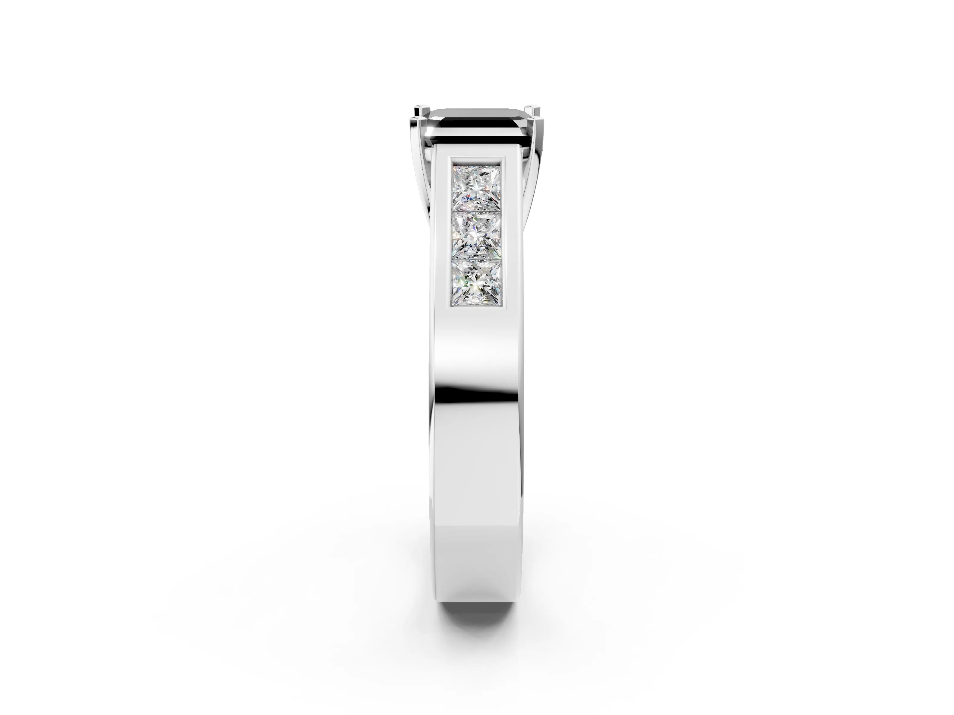 White gold Fancy Black Asscher Cut Cut Channel Set Solitaire Ring with Four-Prong Setting_2