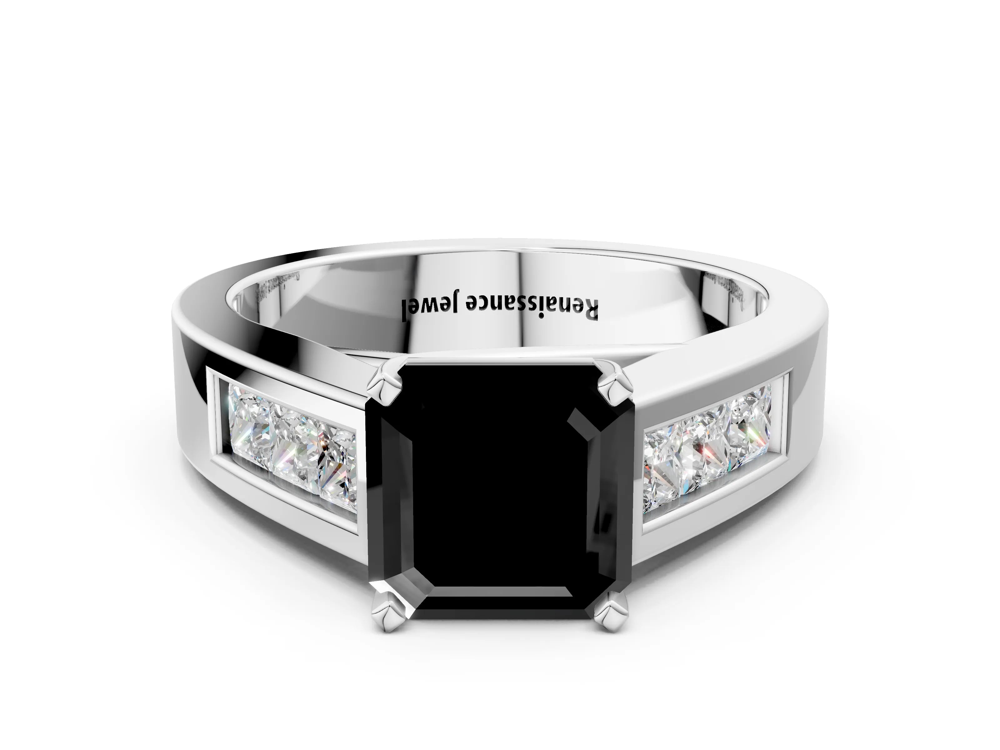 White gold Fancy Black Asscher Cut Cut Channel Set Solitaire Ring with Four-Prong Setting_36