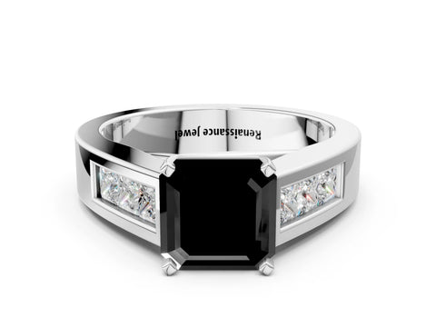 White gold Fancy Black Asscher Cut Cut Channel Set Solitaire Ring with Four-Prong Setting_36