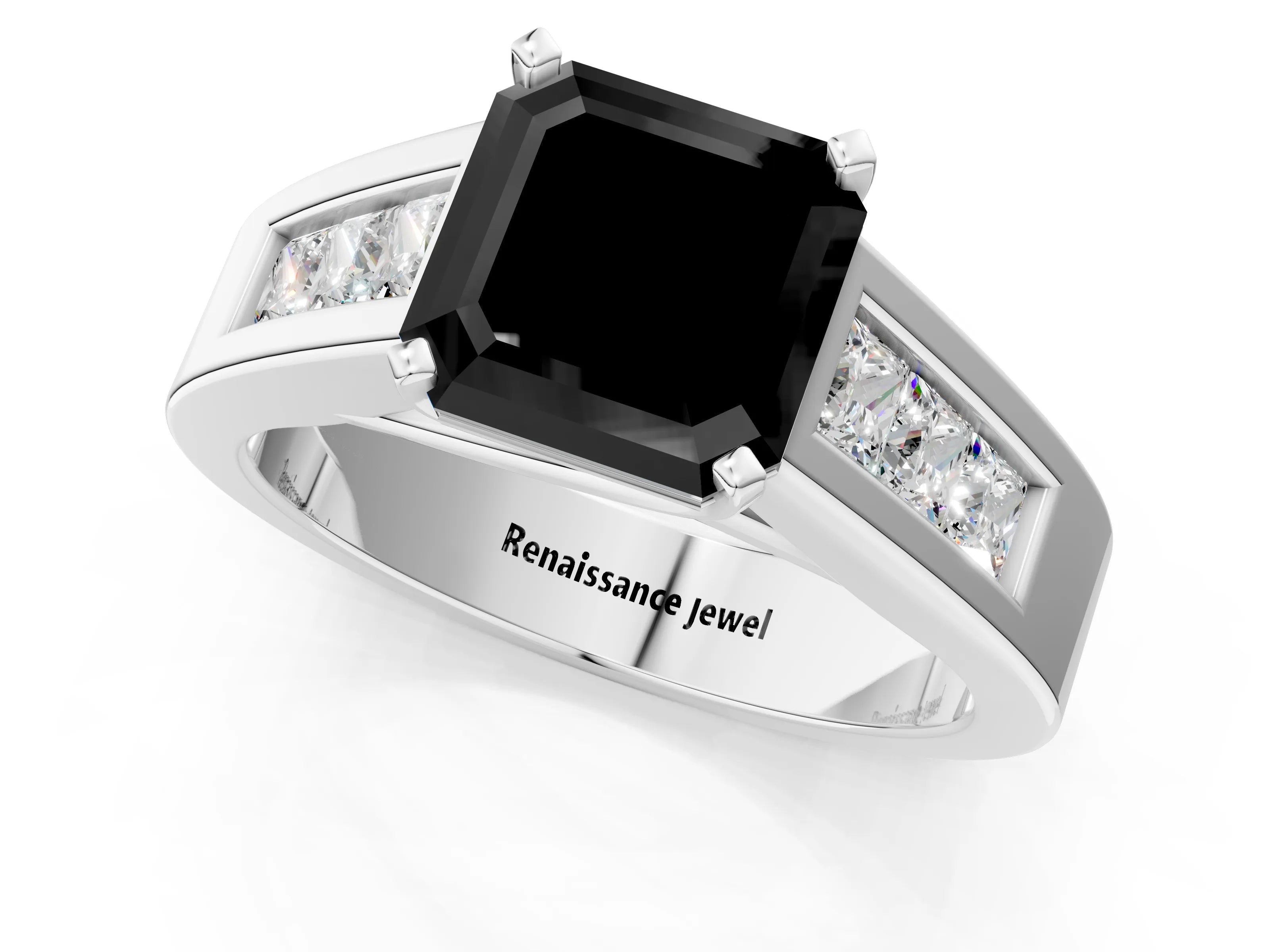 White gold Fancy Black Asscher Cut Cut Channel Set Solitaire Ring with Four-Prong Setting_37