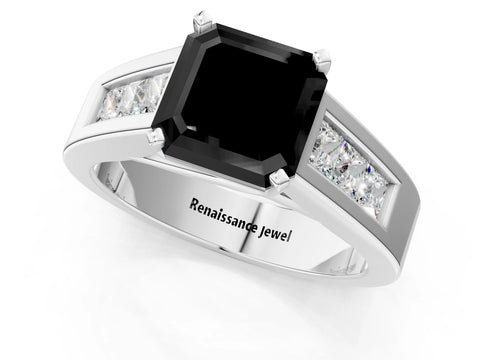 White gold Fancy Black Asscher Cut Cut Channel Set Solitaire Ring with Four-Prong Setting_37