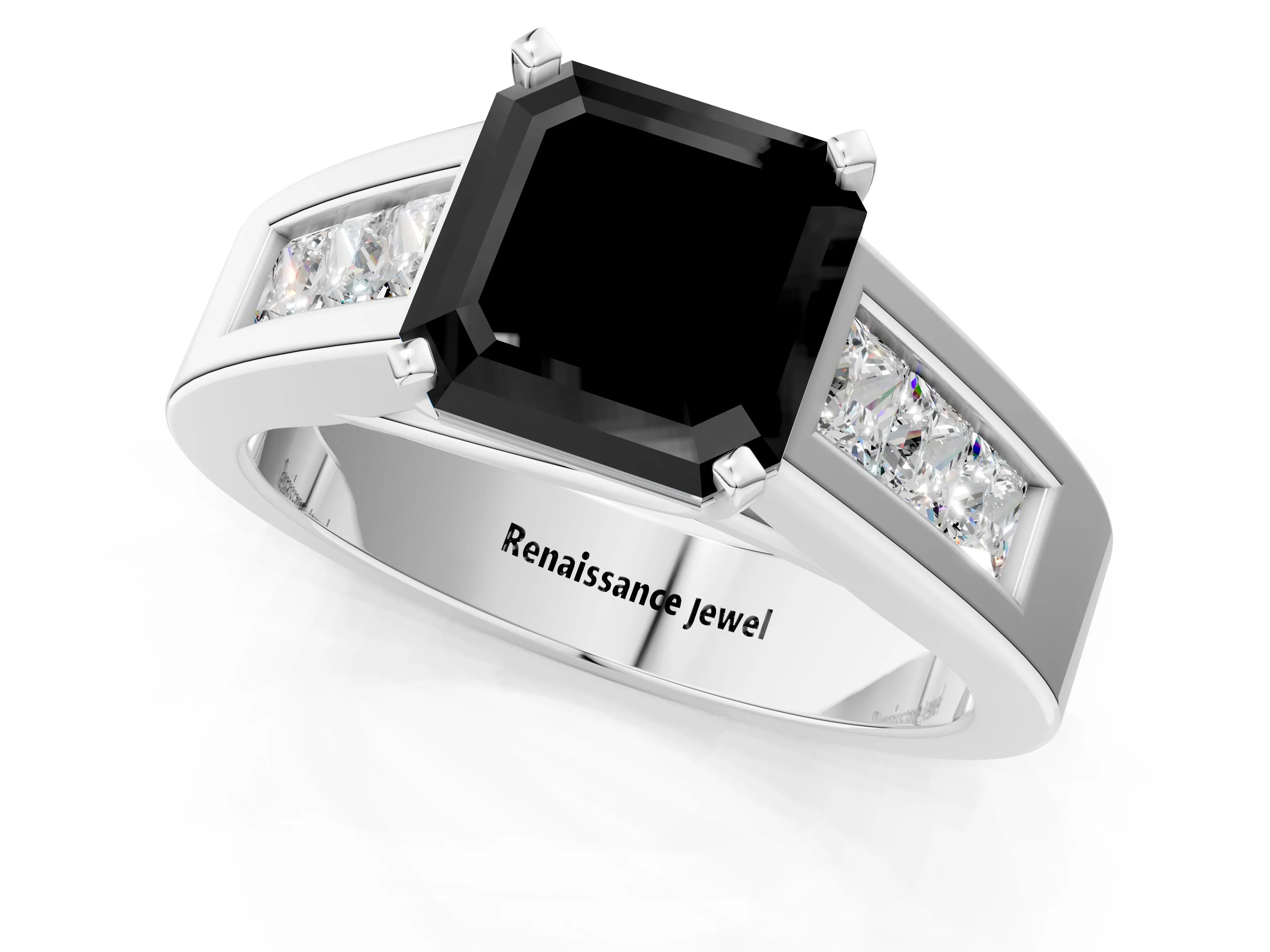 White gold Fancy Black Asscher Cut Cut Channel Set Solitaire Ring with Four-Prong Setting_43