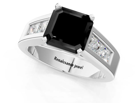 White gold Fancy Black Asscher Cut Cut Channel Set Solitaire Ring with Four-Prong Setting_43