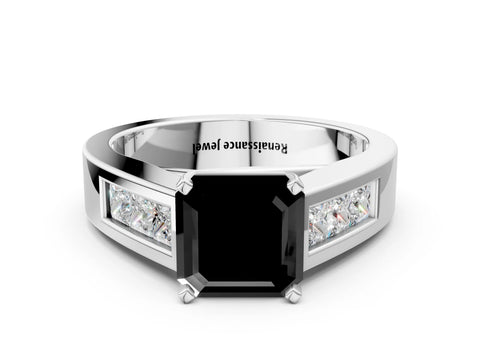 White gold Fancy Black Asscher Cut Cut Channel Set Solitaire Ring with Four-Prong Setting_47