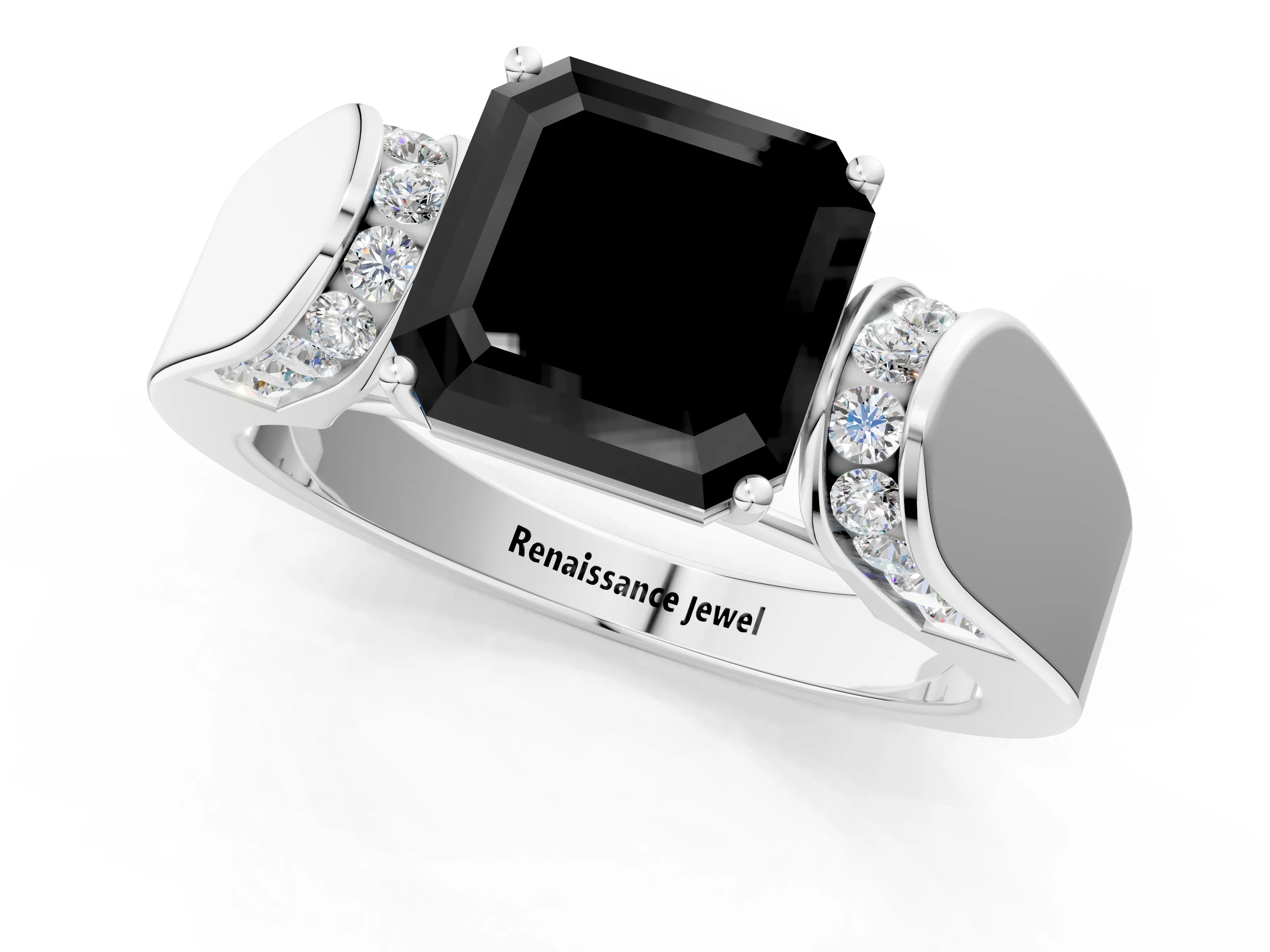 White gold Fancy Black Asscher Cut Cut Diamond Channel Set Solitaire Ring with Four-Prong Setting_14